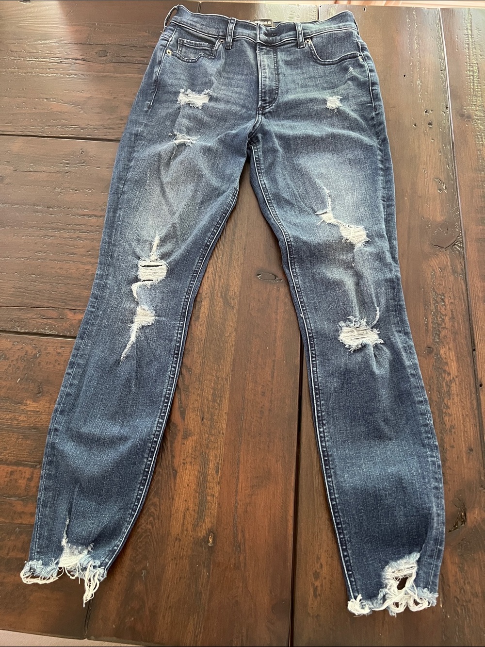 Express Women's Distressed Dark Blue Skinny Jeans